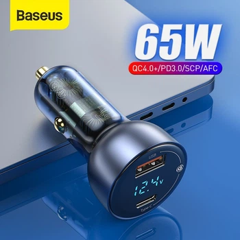 Мощная и быстрая зарядка 65W Baseus Particular Digital Display QC+PPS 1xUSB + 1xType-C CCKX-C0A с дисплеем