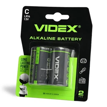 Батарейки R14 LR14 Videx LR14P С Alkaline 2шт/уп