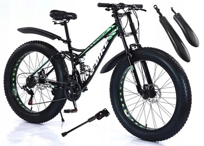 Велосипед 17 FATBIKE 2 x Амортизатор 21 передача Колесо 26 ЧОРНО-ЗЕЛЕНИЙ