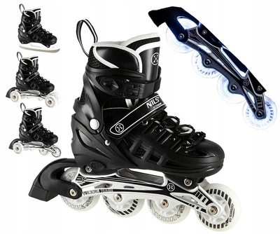 Регульовані роликові ковзани Nils Extreme, чорні, 4 LED колеса ABEC-7