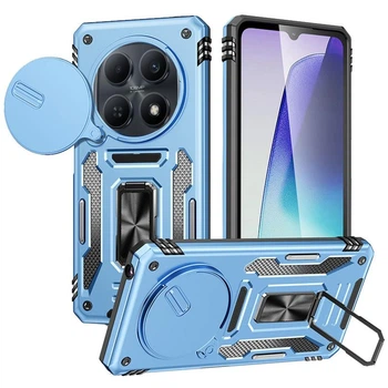 Чехол со шторкой для камеры Camshield Army Ring для Xiaomi Redmi Note 15 5G (европейская версия)/Poco M8 5G, ударопрочный кейс с кольцом-держателем и функцией подставки Light Blue