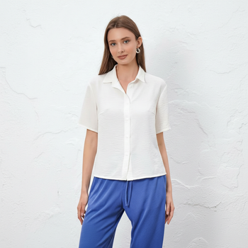 Сорочка жіноча з коротким рукавом віскоза жатка молочна, L;XL