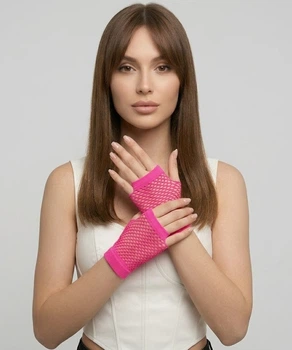 Яскраві сіточні рукавички без пальців мітенки Honey Fashion Accessories XS/S/M яскраво-рожевий (7-79)