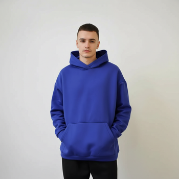 Худі чоловічий трикотаж з начісом синій, 2XL-3XL