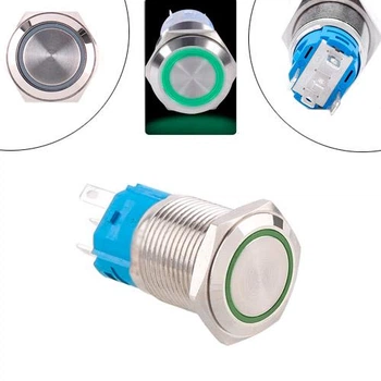 Кнопка возвратная без фиксации 19 мм 12-24 В 5 pin с подсветкой зеленый LED