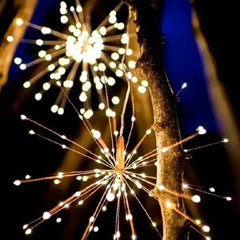 Гирлянда штора 3м 500 LED желтая для улицы и дома модель фейерверк на медной проволке