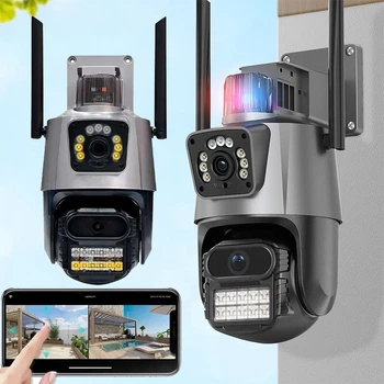 Уличная WiFi камера видеонаблюдения 6MP поворотная с двойным объективом и сиреной для защиты дома