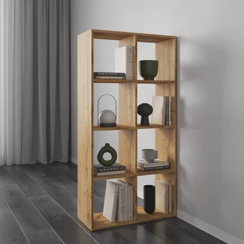 Стеллаж VAYS M-10 Дуб Аппалачи, книжная полка на 8 ячеек, ЛДСП, 72×29×143 см - для дома, офиса, детской или гостиной