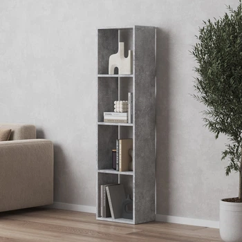 Стеллаж VAYS M-53 Бетон, книжная полка на 4 ячейки, ЛДСП, 37×29×143 см - для дома, офиса, детской или гостиной