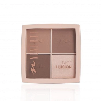 Палетка для контуринга лица 3 в 1 Neverti Face Illusion Highlighter Contour Palette 001 4 цвета для коррекции лица 14 г
