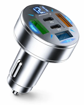 Автомобільний зарядний пристрій 5 портів 3 USB 2 Type C PD з вольтметром і швидкою зарядкою