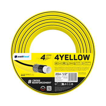 Шланг для полива Cellfast 4YELLOW TSV 1/2" 20 m – прочный, износостойкий, легкий и гибкий для ежедневного полива.