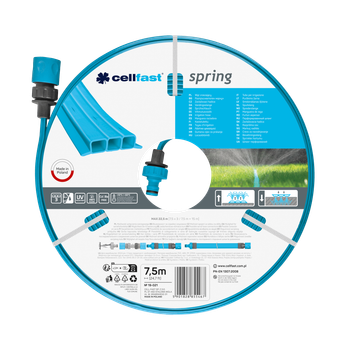 Оросительный шланг Cellfast SPRING TSV -1/2''7,5м – прочный, износостойкий, легкий и гибкий для ежедневного полива.