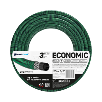 Шланг для полива Cellfast ECONOMIC TSV 1/2''25м – прочный, износостойкий, легкий и гибкий для ежедневного полива.