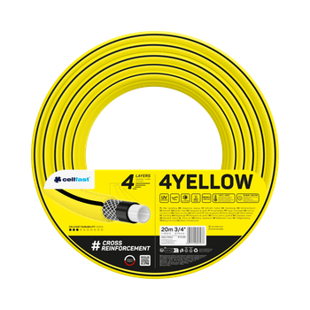 Шланг для полива Cellfast 4YELLOW TSV 3/4" 20 m – прочный, износостойкий, легкий и гибкий для ежедневного полива.