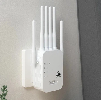 Wi-Fi ретранслятор с поддержкой двух частот 2.4 и 5 ГГц, до 1200 Мбит/с, 6 антенн, с портом RJ45