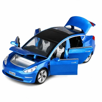 Машинка Tesla Model 3 металева колекційна моделька іграшка 15 см Синій (4266037)