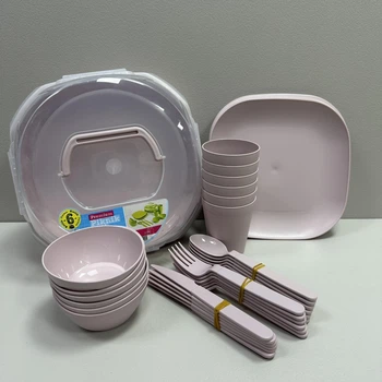 Набор для пикника 6 персон 38 предметов PREMIUM Ucsan Plastik M-751 розовый