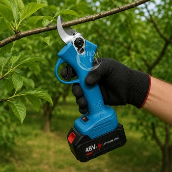 Секатор электрический аккумуляторный 48V Li-Ion с 1 аккумуляторам в кейсе, портативные садовые ножницы для обрезки веток до 30 мм, электросекатор для кустов, плодовых деревьев и винограда Синий, SDT-148-Blue