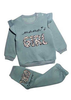 Костюм для девочки No Brand тринитка на флисе с надписью Mama’s Girl 80 см мятный