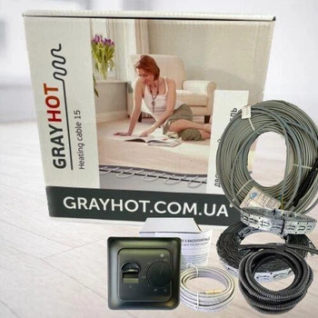 Нагрівальний кабель теплої підлоги GrayHоt 15 з механічним чорним регулятором від 1,1 м2 до 1,7 м2 (186 Вт)