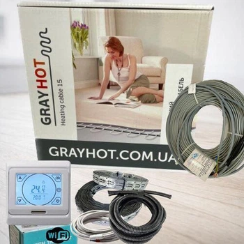 Комплект: нагрівальний кабель GrayHot 15 + Wi-Fi регулятор від 4,4 м2 до 6,7 м2 (752 Вт)