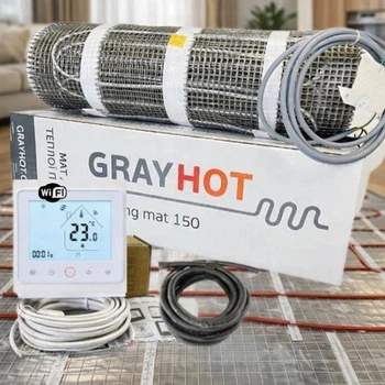 Нагрівальний мат GrayHot 0,6 м2 92W з Wi fi регулятором. Комплект теплої підлоги 12,8 м² (1929 Вт)