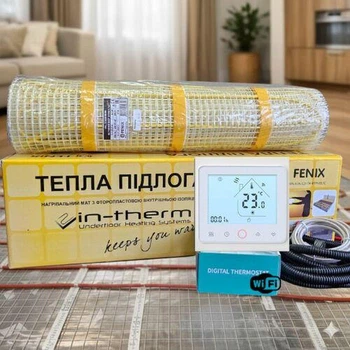 Тепла підлога комплект терморегулятор з Wi-Fi + нагрівальний мат in-therm 9,2 м2 (1850 Вт)