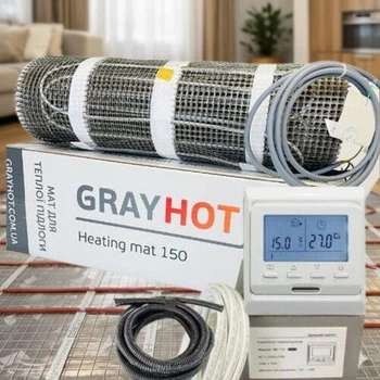 Нагрівальний мат GrayHot 0,6 м² 92W + програмований регулятор, комплект теплої підлоги, площа 5,9 м² (886 Вт)