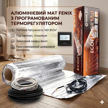 Теплый пол под ламинат Fenix ALMAT 140 Вт/м2 алюминиевый мат с черным программируемым термостатом комплект 3,0 м2 (420 Вт)