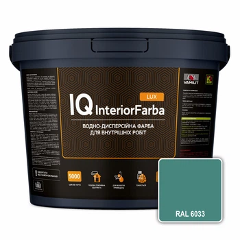 Інтер’єрна миюча матова фарба VAMIUT IQ InteriorFarba LUX, RAL 6033 (М'ятно-бірюзовий), 10 л