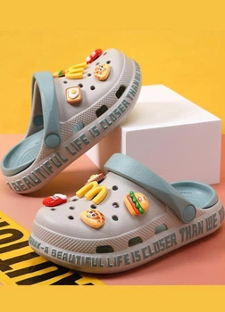 Детские сабо Crocs-style с джибитсами серый с голубым р. 32,5