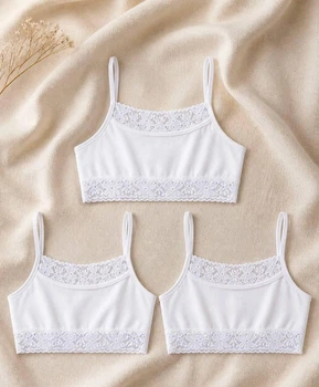 Набор 3 шт детский топ Baykar топик для девочки хлопок кружево тонкая бретель р 5 146-152 см 9-10 лет белый 4480-01