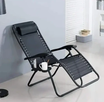 Садовый шезлонг Zero Gravity XXL раскладной 180×64×110 см стальной каркас до 120 кг черный с подстаканником и подголовником
