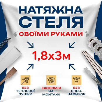 Натяжной потолок Сделай сам 1,8×3 м без подогрева — полный комплект для самостоятельной установки потолка без мастеров