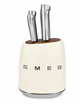Набір кухонних ножів на підставці Smeg 7 предметів кремовий