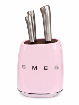 Набір кухонних ножів на підставці Smeg 7 предметів рожевий