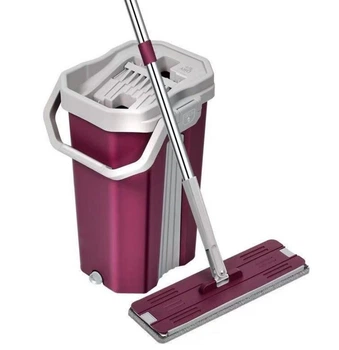 Набір для прибирання швабра з відром Scratch Cleaning Mop складна ручка автоматичний віджим бордове