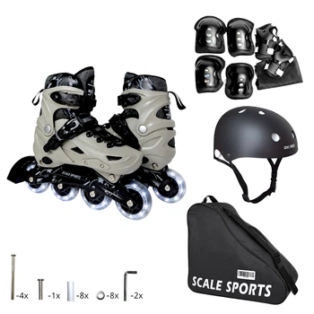 Детские раздвижные ролики для начинающих Scale Sports LF 605 с защитой и шлемом, колесаа PU, размер 33-37, Серые