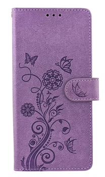 Чохол книжка Leather Flip для Motorola Edge 50 Fusion на магніті з підставкою бузковий з малюнком Метелики