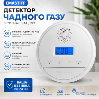 Детектор / датчик угарного газа EMASTIFF с сигнализацией, белый (81308928)