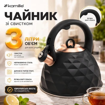 Чайник 3л из нержавеющей стали со свистком для индукции и газа KM-0867