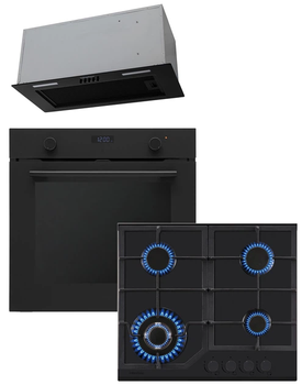 Комплект Духова шафа електрична Interline OEG 670 ETN BA Nano Matte + Варильна поверхня газова Interline HGG 760 FGT BA Nano Matte + Витяжка Interline LINE S BL A/60 GL/PB