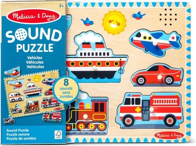 Пазл дерев'яний Melissa & Doug Транспортні засоби зі звуками 8 елементів 806134 (0681147005587)