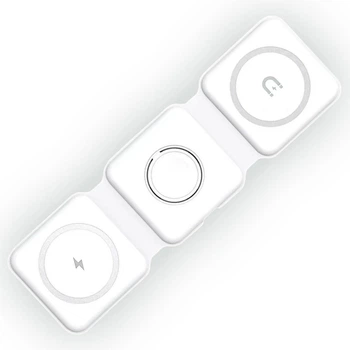 **Бездротова зарядна станція складна 3 в 1 для iPhone / Apple Watch / AirPods, магнітна MagSafe, USB Type-C, 25×7.5 см**