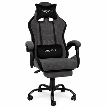 Геймерское кресло DEXON ORION X G-063 с подставкой для ног, из велюра, металлическая крестовина, Черный-Серый