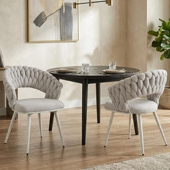 Комплект з 2-х обідніх стільців з підлокітниками Minori Marble linen white base