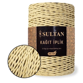 Пряжа Sultan Kagit, Темная соломка №46, крученая рафия для вязания сумок и шляп, 200 г / 240 м