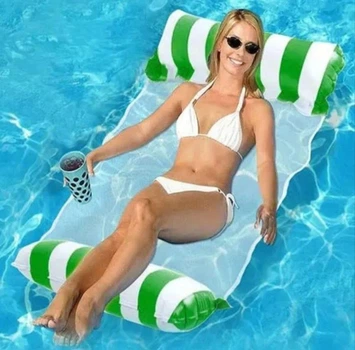Надувний водний гамак-матрац для плавання Pool Loungers MA554 Зелено-білий Багатофункціональний шезлонг для відпочинку на воді