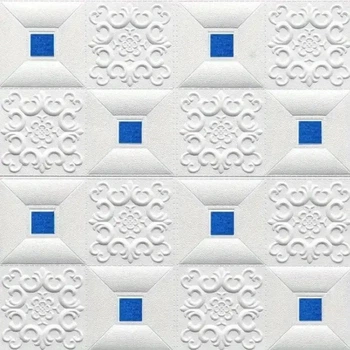 Самоклеючі 3D панелі на стелю для дому декоративні стельові 3Д 700*700*3мм білі + сині квадрати
